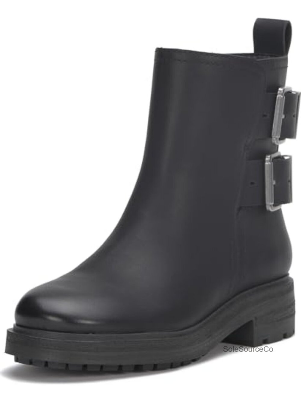 Faux Leather Motorcycle Ankle Boots with Block Heel, Zip Closure